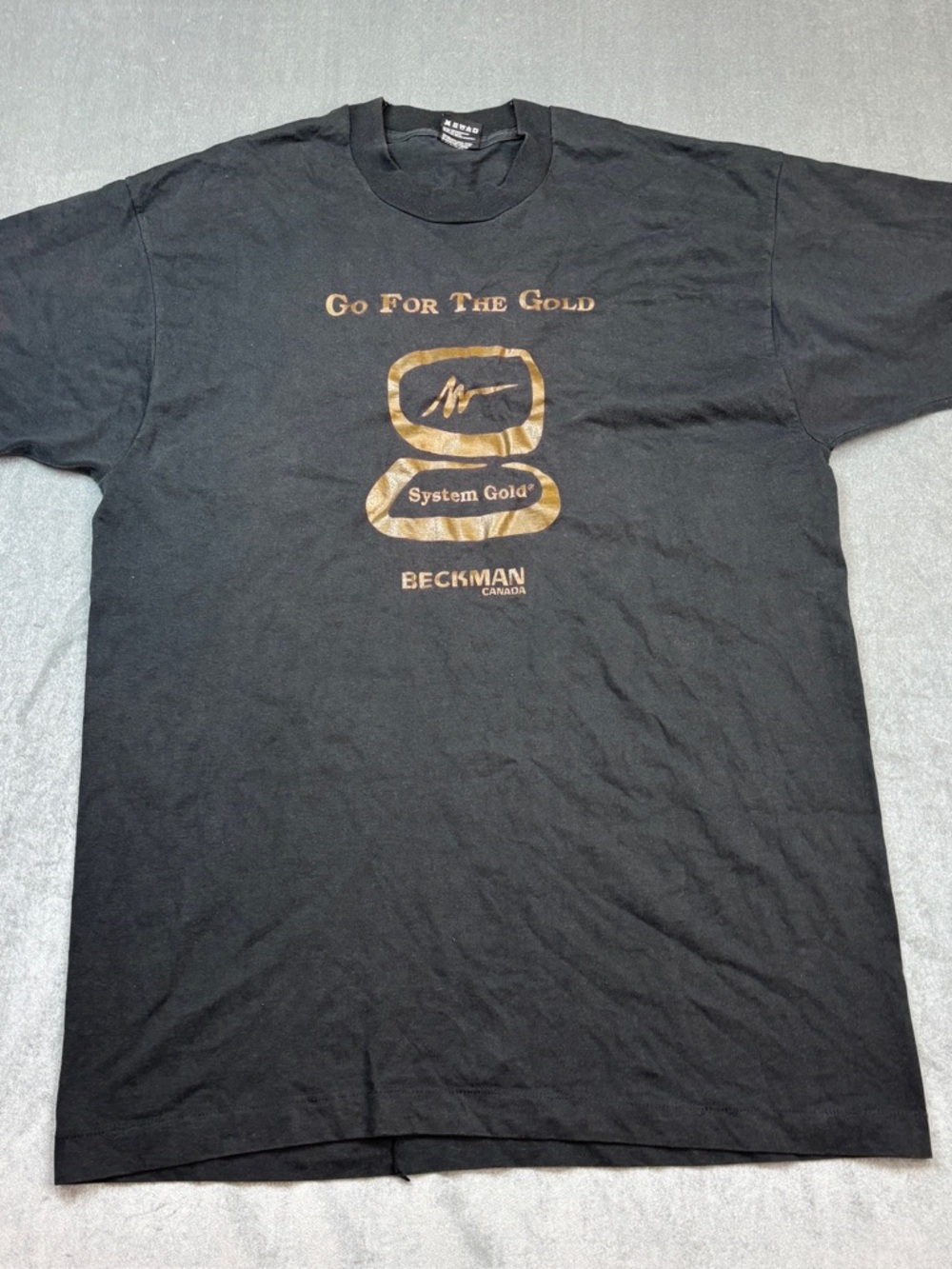 VTG Beckman System Gold T Shirt Black Graphic Tee XL